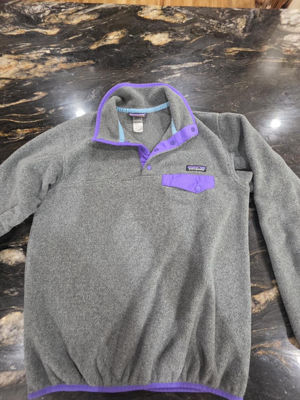 Patagonia Gray Fleece Pullover with Purple Trim
